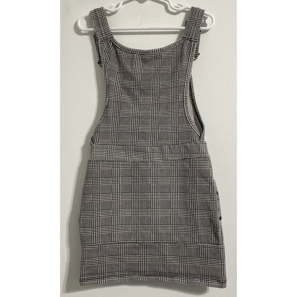 TikTok Overall Dress Toddler Girls 2T Black White Pink Gold Plaid Houndstooth - Picture 4 of 4
